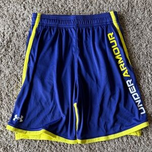Under Armour Boys Blue Shorts with Yellow Trim
